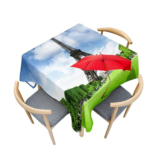 Treer Eckig Tischdecke, Modischer Bunter Regenschirm Tischdecke Abwaschbar, Tischdecken Haben Lotuseffekt, Abwischbare Tischdecke für Picknick Couchtisch Hochzeiten Haushalt (Eiffelturm,150x150cm) von Treer