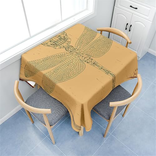 Treer Eckig Tischdecke, Muster der Libellenserie Tischdecke Abwaschbar, Tischdecken Haben Lotuseffekt, Abwischbare Tischdecke für Picknick Couchtisch Hochzeiten Haushalt (120x120cm,Khaki) von Treer