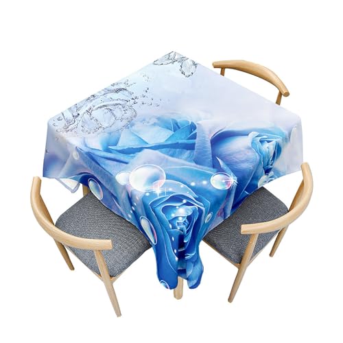 Treer Eckig Tischdecke, Rosen zum Valentinstag Tischdecke Abwaschbar, Tischdecken Haben Lotuseffekt, Abwischbare Tischdecke für Picknick Couchtisch Hochzeiten oder Haushalt (Blau,100x100cm) von Treer