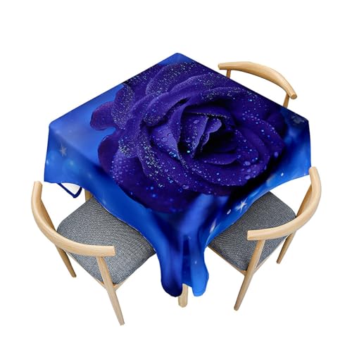 Treer Eckig Tischdecke, Rosen zum Valentinstag Tischdecke Abwaschbar, Tischdecken Haben Lotuseffekt, Abwischbare Tischdecke für Picknick Couchtisch Hochzeiten oder Haushalt (Blau,140x140cm) von Treer