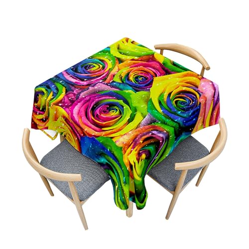 Treer Eckig Tischdecke, Rosen zum Valentinstag Tischdecke Abwaschbar, Tischdecken Haben Lotuseffekt, Abwischbare Tischdecke für Picknick Couchtisch Hochzeiten oder Haushalt (Bunt,60x60cm) von Treer