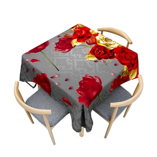 Treer Eckig Tischdecke, Rosen zum Valentinstag Tischdecke Abwaschbar, Tischdecken Haben Lotuseffekt, Abwischbare Tischdecke für Picknick Couchtisch Hochzeiten oder Haushalt (Grau,100x100cm) von Treer