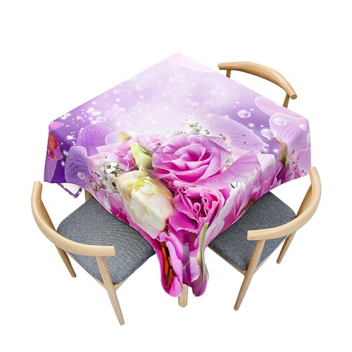 Treer Eckig Tischdecke, Rosen zum Valentinstag Tischdecke Abwaschbar, Tischdecken Haben Lotuseffekt, Abwischbare Tischdecke für Picknick Couchtisch Hochzeiten oder Haushalt (Lavendel,100x100cm) von Treer