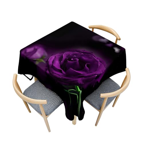 Treer Eckig Tischdecke, Rosen zum Valentinstag Tischdecke Abwaschbar, Tischdecken Haben Lotuseffekt, Abwischbare Tischdecke für Picknick Couchtisch Hochzeiten oder Haushalt (Lila,100x100cm) von Treer