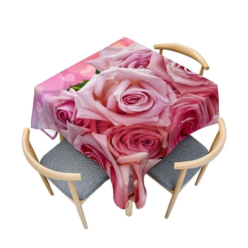 Treer Eckig Tischdecke, Rosen zum Valentinstag Tischdecke Abwaschbar, Tischdecken Haben Lotuseffekt, Abwischbare Tischdecke für Picknick Couchtisch Hochzeiten oder Haushalt (Rosa,140x140cm) von Treer