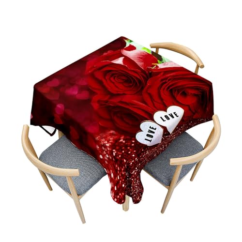 Treer Eckig Tischdecke, Rosen zum Valentinstag Tischdecke Abwaschbar, Tischdecken Haben Lotuseffekt, Abwischbare Tischdecke für Picknick Couchtisch Hochzeiten oder Haushalt (Rot,150x150cm) von Treer