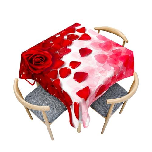 Treer Eckig Tischdecke, Rosen zum Valentinstag Tischdecke Abwaschbar, Tischdecken Haben Lotuseffekt, Abwischbare Tischdecke für Picknick Couchtisch Hochzeiten oder Haushalt (Rot,180x180cm) von Treer