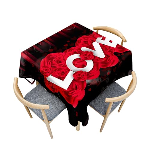 Treer Eckig Tischdecke, Rosen zum Valentinstag Tischdecke Abwaschbar, Tischdecken Haben Lotuseffekt, Abwischbare Tischdecke für Picknick Couchtisch Hochzeiten oder Haushalt (Schwarz,120x120cm) von Treer