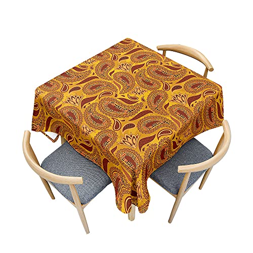 Treer Farbenfroher Ethnischer Stil Tischdecke Abwaschbar, Tischdecke Polyester Haben Lotuseffekt, Spritzfest Tischdecke für Küchendekoration Eckig Tablecloth Picknick Freien (100x100cm,Orange) von Treer