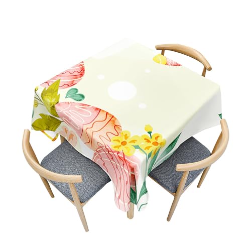 Treer Frohe Ostern Tischdecke Abwaschbar, Tischdecke Polyester Haben Lotuseffekt, Spritzfest Tischdecke Kaninchen für Küchendekoration Eckig Tablecloth Picknick Freien (Blumen,100x100cm) von Treer