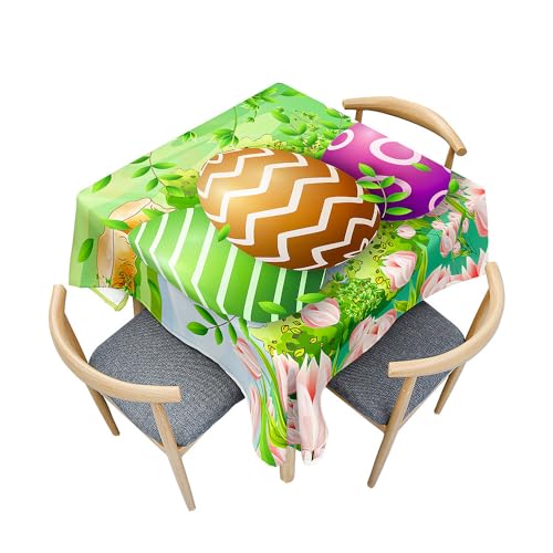 Treer Frohe Ostern Tischdecke Abwaschbar, Tischdecke Polyester Haben Lotuseffekt, Spritzfest Tischdecke Kaninchen für Küchendekoration Eckig Tablecloth Picknick Freien (Grün,120x120cm) von Treer