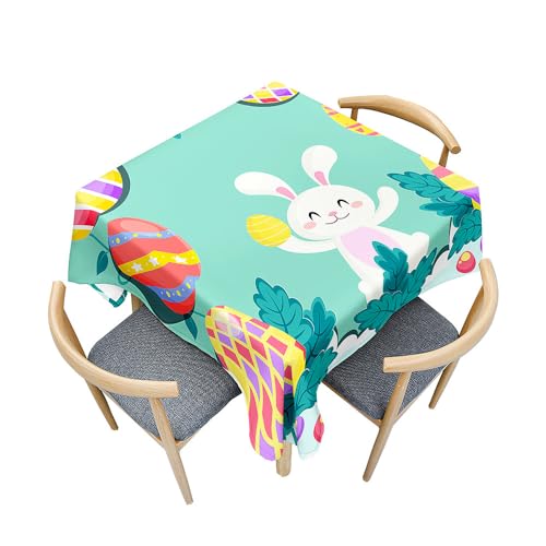 Treer Frohe Ostern Tischdecke Abwaschbar, Tischdecke Polyester Haben Lotuseffekt, Spritzfest Tischdecke Kaninchen für Küchendekoration Eckig Tablecloth Picknick Freien (Kaninchen,90x90cm) von Treer