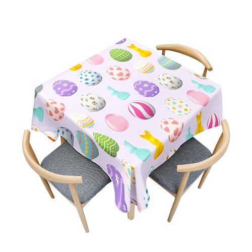 Treer Frohe Ostern Tischdecke Abwaschbar, Tischdecke Polyester Haben Lotuseffekt, Spritzfest Tischdecke Kaninchen für Küchendekoration Eckig Tablecloth Picknick Freien (Lila,100x100cm) von Treer