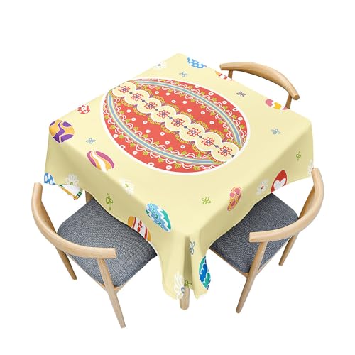 Treer Frohe Ostern Tischdecke Abwaschbar, Tischdecke Polyester Haben Lotuseffekt, Spritzfest Tischdecke Kaninchen für Küchendekoration Eckig Tablecloth Picknick Freien (Osterei,100x100cm) von Treer