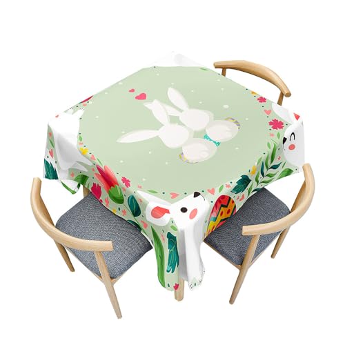 Treer Frohe Ostern Tischdecke Abwaschbar, Tischdecke Polyester Haben Lotuseffekt, Spritzfest Tischdecke Kaninchen für Küchendekoration Eckig Tablecloth Picknick Freien (Pärchen,60x60cm) von Treer