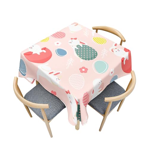 Treer Frohe Ostern Tischdecke Abwaschbar, Tischdecke Polyester Haben Lotuseffekt, Spritzfest Tischdecke Kaninchen für Küchendekoration Eckig Tablecloth Picknick Freien (Rosa,100x100cm) von Treer