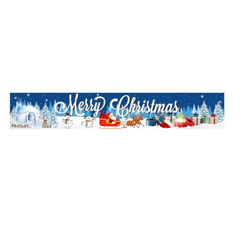 Treer Hängen Weihnachtsdeko Banner, Lang Weihnachtsbanner Bunting Hängende Weihnachtsfeier Tür Garten Weihnachtsschmuck Veranda Zeichen Gartendeko Dekoration Zaun Wand (Blau,300x50cm) von Treer