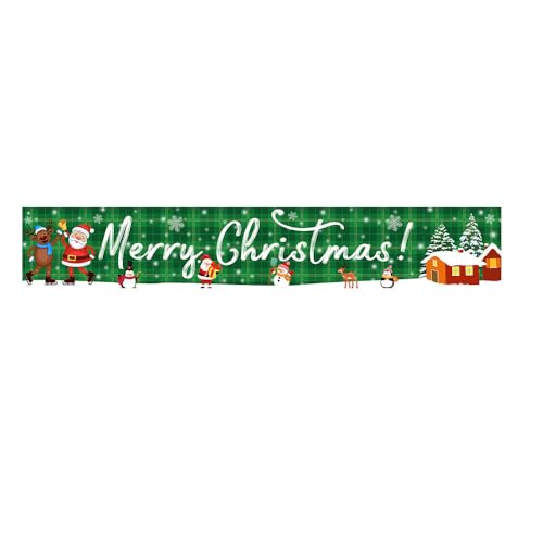 Treer Hängen Weihnachtsdeko Banner, Lang Weihnachtsbanner Bunting Hängende Weihnachtsfeier Tür Garten Weihnachtsschmuck Veranda Zeichen Gartendeko Dekoration Zaun Wand (Gitter,300x50cm) von Treer