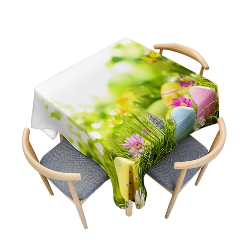 Treer Hasen-Ostereier Eckig Tischdecke, Tischdecke Abwaschbar, Tischdecken Haben Lotuseffekt, Abwischbare Tischdecke für Picknick Couchtisch Haushalt Hochzeiten (Ostern grün,120x120cm) von Treer