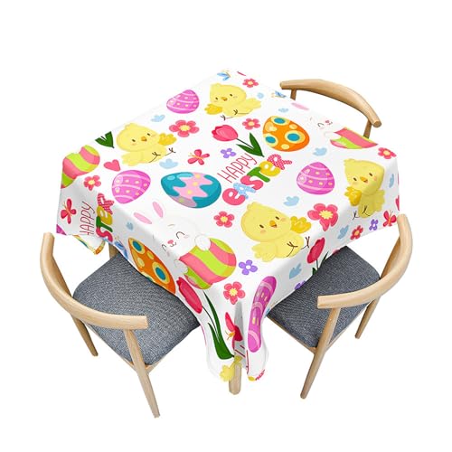 Treer Hasen-Ostereier Eckig Tischdecke, Tischdecke Abwaschbar, Tischdecken Haben Lotuseffekt, Abwischbare Tischdecke für Picknick Couchtisch Haushalt Hochzeiten (Ostern weiß,100x100cm) von Treer