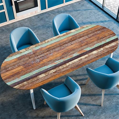 Treer Holzbrett Textur Tischdecke Oval,Fleckschutz Tischdecke mit Elastischem Rand,Lotuseffekt Tischdecke, Freien Küche Tischdecken Tischdecke Abwaschbar Picknick (Braun,114x142cm/45 x56) von Treer