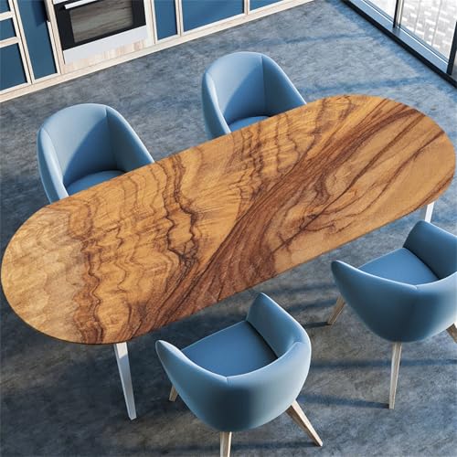 Treer Holzbrett Textur Tischdecke Oval,Fleckschutz Tischdecke mit Elastischem Rand,Lotuseffekt Tischdecke, Freien Küche Tischdecken Tischdecke Abwaschbar Picknick (Dunkelbraun,114x142cm/45 x56) von Treer