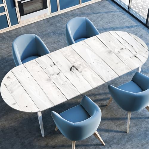 Treer Holzbrett Textur Tischdecke Oval,Fleckschutz Tischdecke mit Elastischem Rand,Lotuseffekt Tischdecke, Freien Küche Tischdecken Tischdecke Abwaschbar Picknick (Hellgrau,132x305cm/52 x120) von Treer