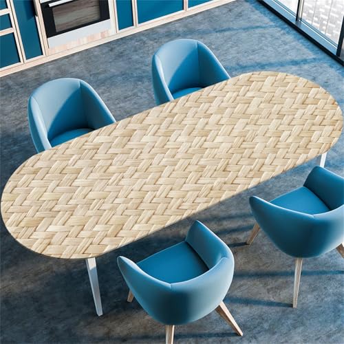 Treer Holzbrett Textur Tischdecke Oval,Fleckschutz Tischdecke mit Elastischem Rand,Lotuseffekt Tischdecke, Freien Küche Tischdecken Tischdecke Abwaschbar Picknick (Khaki,122x183cm/48 x72) von Treer