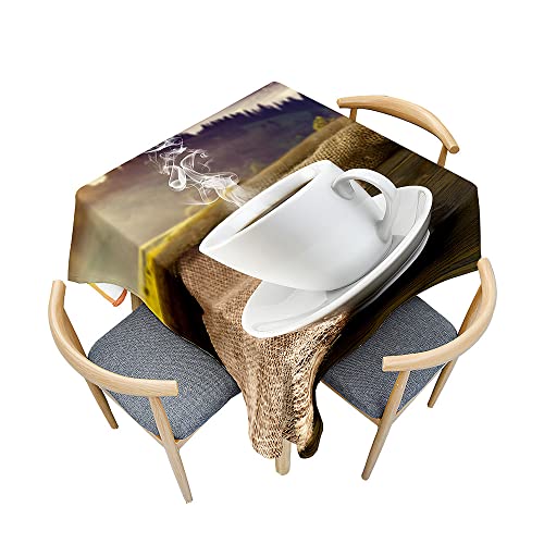 Treer Kaffee-Druckmuster Tischdecke Abwaschbar, Tischdecke Polyester Haben Lotuseffekt, Spritzfest Tischdecke für Küchendekoration Eckig Tablecloth Picknick Freien (B,100x100cm) von Treer