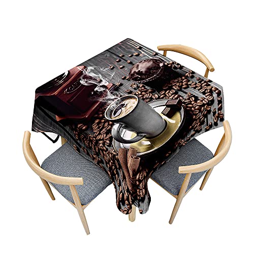 Treer Kaffee-Druckmuster Tischdecke Abwaschbar, Tischdecke Polyester Haben Lotuseffekt, Spritzfest Tischdecke für Küchendekoration Eckig Tablecloth Picknick Freien (C,100x100cm) von Treer