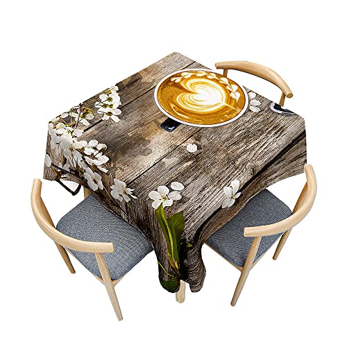 Treer Kaffee-Druckmuster Tischdecke Abwaschbar, Tischdecke Polyester Haben Lotuseffekt, Spritzfest Tischdecke für Küchendekoration Eckig Tablecloth Picknick Freien (D,100x100cm) von Treer