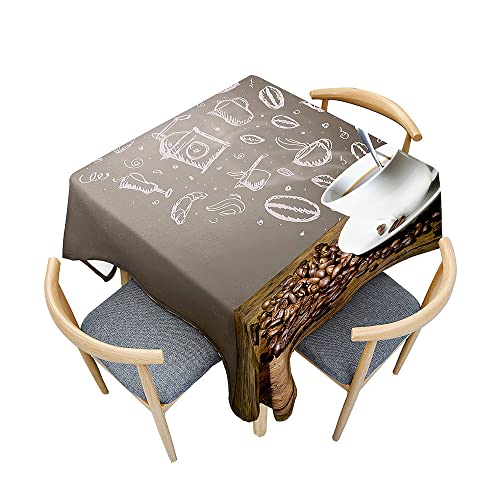 Treer Kaffee-Druckmuster Tischdecke Abwaschbar, Tischdecke Polyester Haben Lotuseffekt, Spritzfest Tischdecke für Küchendekoration Eckig Tablecloth Picknick Freien (G,100x100cm) von Treer