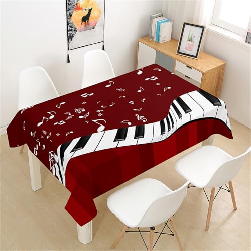 Treer Klavierdruck Rechteckig Tischdecke, Tischdecke Abwaschbar, Tischdecken Haben Lotuseffekt, Fleckschutz Table Cloth für Picknick Couchtisch Hochzeiten Haushalt (Rot,100x140cm) von Treer