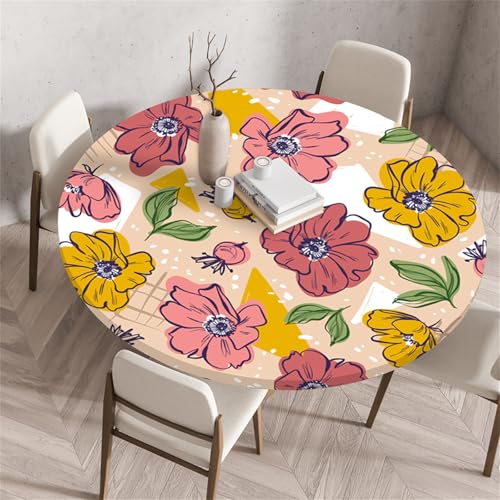 Treer Kleine Frische Blumen Tischdecke Outdoor, Lotuseffekt Tischdecke Abwaschbar Elastisch Rund Gartentischdecke, für Küche,Esstisch,Parteien Wiederverwendbar Tischdecken (Blumen,60cm) von Treer