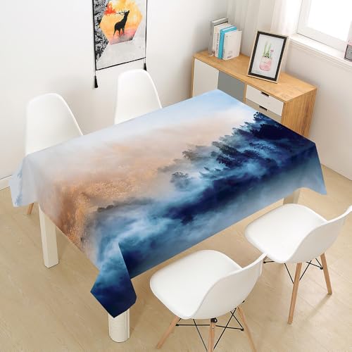 Treer Landschaftsdruck Rechteckig Tischdecke, Tischdecke Abwaschbar, Tischdecken Haben Lotuseffekt, Fleckschutz Table Cloth für Picknick Couchtisch Hochzeiten Haushalt (Blau,100x140cm) von Treer