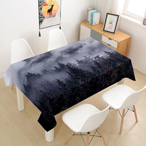 Treer Landschaftsdruck Rechteckig Tischdecke, Tischdecke Abwaschbar, Tischdecken Haben Lotuseffekt, Fleckschutz Table Cloth für Picknick Couchtisch Hochzeiten Haushalt (Dunkelgrau,100x140cm) von Treer