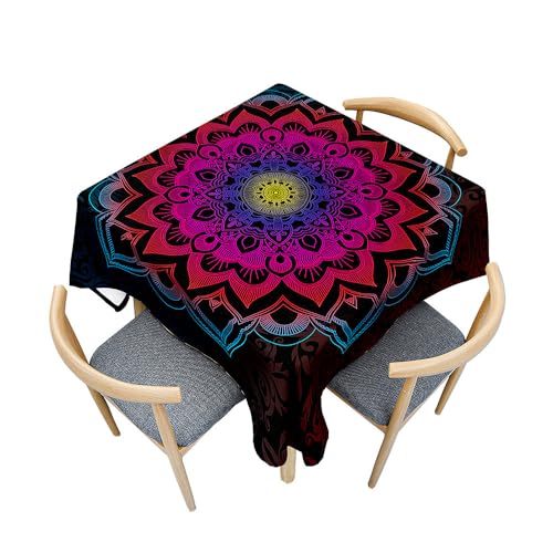 Treer Mandala Stil Tischdecke Abwaschbar, Tischdecke Polyester Haben Lotuseffekt, Abwischbare Tischdecke für Küchendekoration, Eckig Tablecloth Picknick im Freien (120x120cm,Schwarz Rot) von Treer