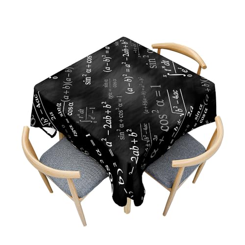 Treer Mathematische Formel Drucken Tischdecke Abwaschbar, Tischdecke Polyester Haben Lotuseffekt, Spritzfest Tischdecke für Küchendekoration Eckig Tablecloth Picknick Freien (Schwarz,150x150cm) von Treer