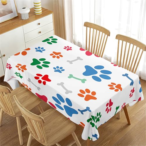 Treer Mehrfarbige Pfotenabdrücke Rechteckig Tischdecke, Tischdecke Abwaschbar, Tischdecken Haben Lotuseffekt, Fleckschutz Table Cloth für Picknick Couchtisch Hochzeiten Haushalt (Bunt,100x140cm) von Treer