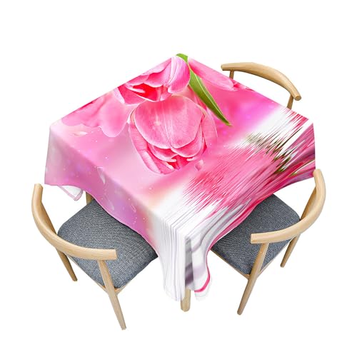 Treer Mehrfarbige Tulpen 3D Druck Tischdecke Abwaschbar, Tischdecke Polyester Haben Lotuseffekt, Spritzfest Tischdecke für Küchendekoration Eckig Tablecloth Picknick Freien (Rosa,100x100cm) von Treer