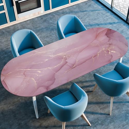 Treer Moderner Marmor Tischdecke Oval mit Elastischem Rand, Fleckschutz Ovale Tischdecke, Tischdecke Abwaschbar Oval, Lotuseffekt Tischdecke für Esszimmer, Küche, Picknick (122x183cm,Rosa) von Treer