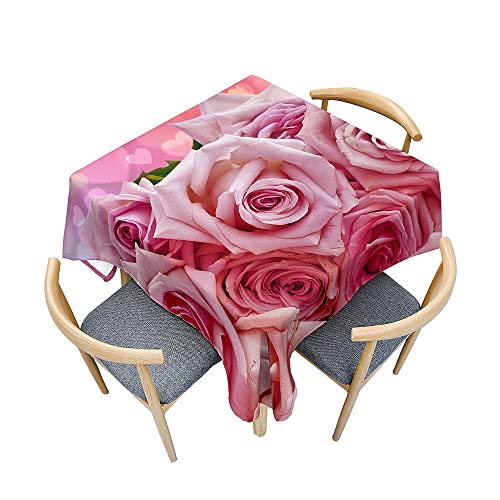 Treer Modernes Rosenblütenmuster Tischdecke Abwaschbar, Tischdecke Polyester Haben Lotuseffekt, Spritzfest Tischdecke für Küchendekoration Eckig Tablecloth Picknick Freien (Rosa,100x100cm) von Treer