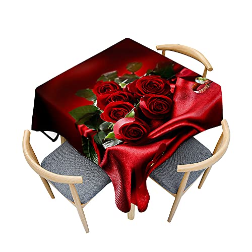 Treer Modernes Rosenblütenmuster Tischdecke Abwaschbar, Tischdecke Polyester Haben Lotuseffekt, Spritzfest Tischdecke für Küchendekoration Eckig Tablecloth Picknick Freien (Rot,60x60cm) von Treer