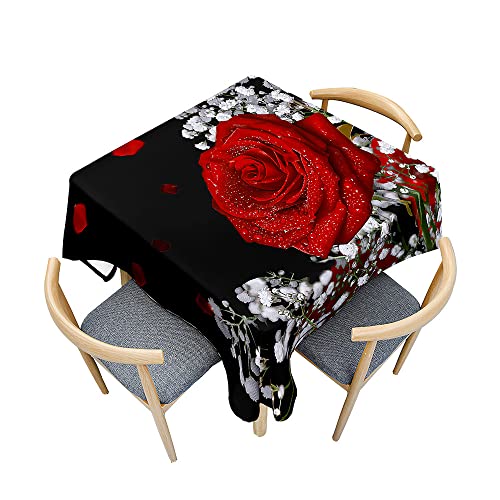 Treer Modernes Rosenblütenmuster Tischdecke Abwaschbar, Tischdecke Polyester Haben Lotuseffekt, Spritzfest Tischdecke für Küchendekoration Eckig Tablecloth Picknick Freien (Schwarz,90x90cm) von Treer