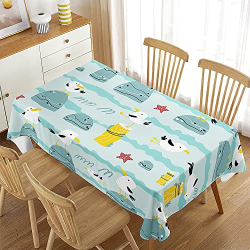 Treer Möwenmuster Rechteckig Tischdecke, Tischdecke Abwaschbar, Tischdecken Haben Lotuseffekt, Fleckschutz Table Cloth für Picknick Couchtisch Hochzeiten Haushalt (Cartoon,100x140cm) von Treer