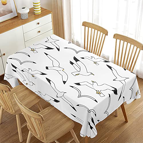 Treer Möwenmuster Rechteckig Tischdecke, Tischdecke Abwaschbar, Tischdecken Haben Lotuseffekt, Fleckschutz Table Cloth für Picknick Couchtisch Hochzeiten Haushalt (Weiß,100x140cm) von Treer