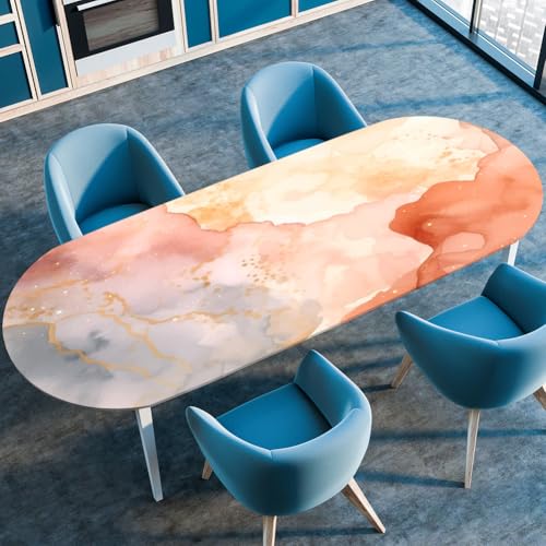 Treer Nordischer Marmor Tischdecke Oval mit Elastischem Rand, Fleckschutz Ovale Tischdecke, Tischdecke Abwaschbar Oval, Lotuseffekt Tischdecke für Esszimmer, Küche, Picknick (Marmor 5,107x152cm) von Treer