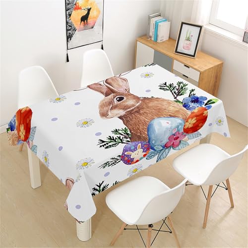 Treer Osterdrucke Rechteckig Tischdecke, Tischdecke Abwaschbar, Tischdecken Haben Lotuseffekt, Fleckschutz Table Cloth für Picknick Couchtisch Hochzeiten Haushalt (Kaninchen,100x140cm) von Treer