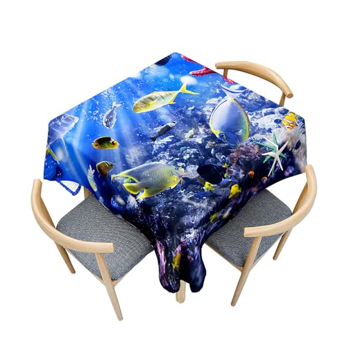 Treer Ozean Welt Drucken Tischdecke Abwaschbar, Tischdecke Polyester Haben Lotuseffekt, Spritzfest Tischdecke für Küchendekoration Eckig Tablecloth Picknick im Freien (Tropischer Fisch,120x120cm) von Treer