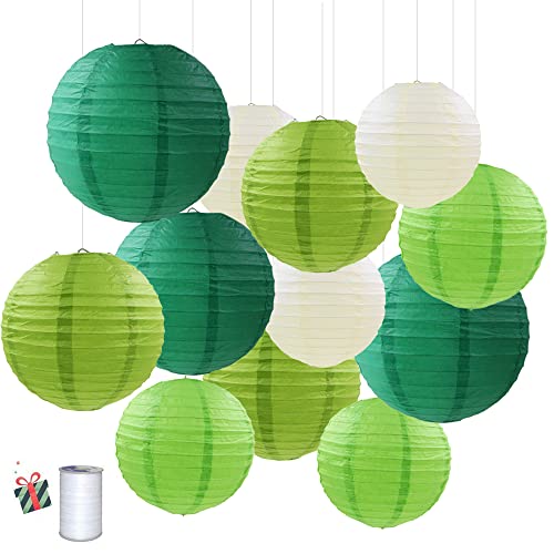 Treer Papier Laterne rund Lampenschirm, 12pcs Verschiedene Größen Lampions Papierlaterne Hochtzeit Weihnachten Festival Party Dekoration (Grün) von Treer